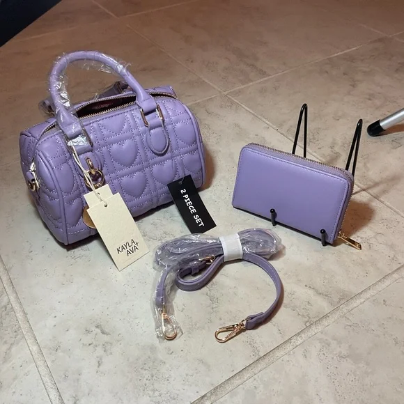 Kayla + Ava lavender quilted vegan leather Crossbody bag and wallet set. NWT - Picture 3 of 6